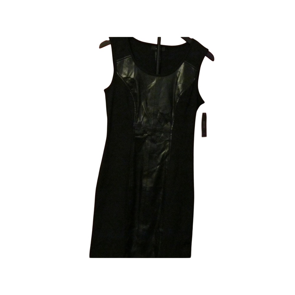 Alfani Womens Black Faux Leather Panel Sleeveless Sheath Dress Size 2 NEW
